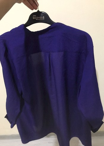 Mor Düğmeli Uzun Kollu Kadın Gömlek - Görsel 2