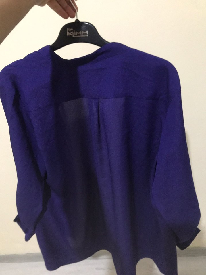 Mor Düğmeli Uzun Kollu Kadın Gömlek - Görsel 2