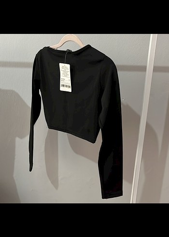 Siyah Kadın Uzun Kollu Crop Top