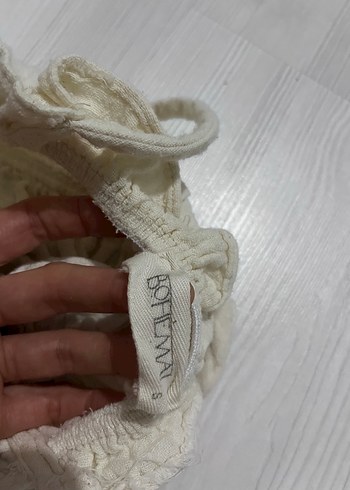 s Beden beyaz Renk Kadın Beyaz Keten Fırfırlı Mini Büstiyer