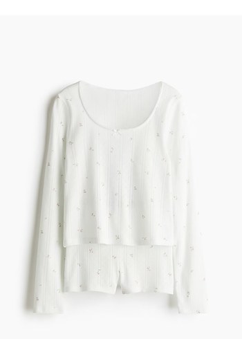 H&M Beyaz Uzun Kollu Mini Rahat Pijama Takımı
