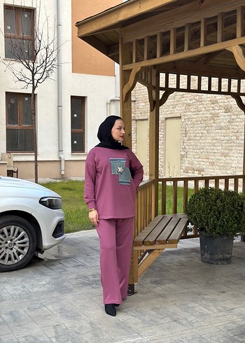 Dokuma, desenli sweatshirt eşofman takımı