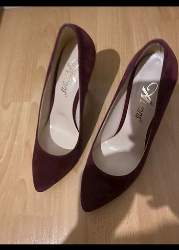 Bordo Süet Stiletto Kadın Topuklu Ayakkabı