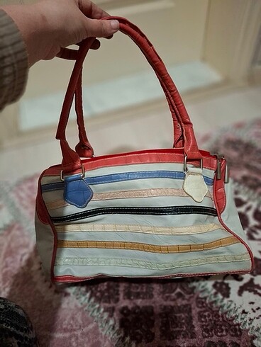 Çizgili vintage kol çantası