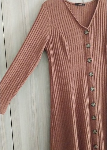 Düğmeli Uzun Kollu Triko Elbise - Görsel 4