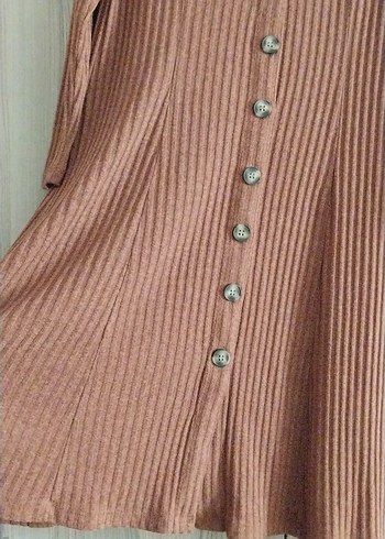 Düğmeli Uzun Kollu Triko Elbise - Görsel 3