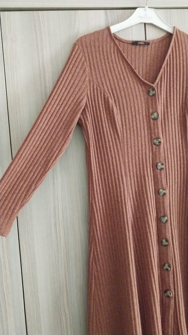 Düğmeli Uzun Kollu Triko Elbise - Görsel 4