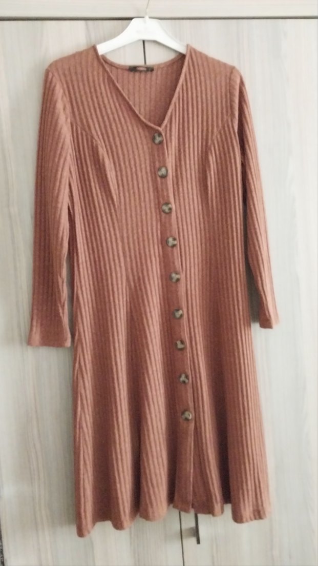 Düğmeli Uzun Kollu Triko Elbise - Görsel 2