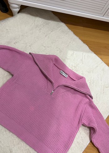 Bershka Pembe Yarim Fermuarli Triko Kazak
