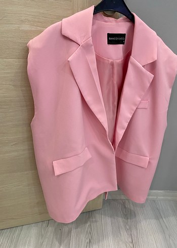 Pudra Pembe Kolsuz Mini Blazer - Görsel 6