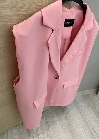Pudra Pembe Kolsuz Mini Blazer - Görsel 4