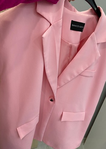 Pudra Pembe Kolsuz Mini Blazer - Görsel 5