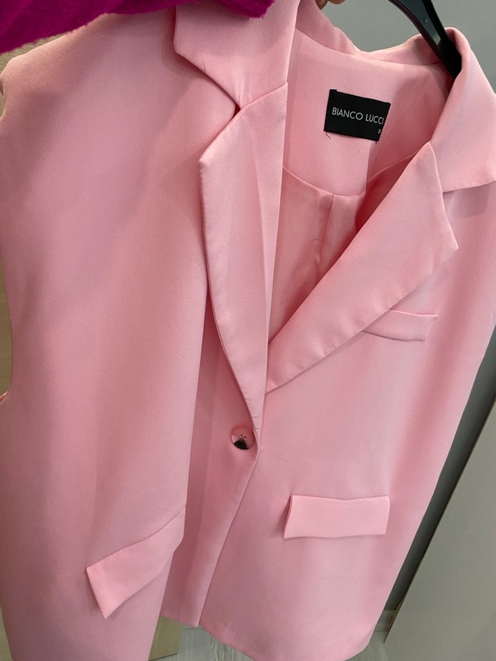 Pudra Pembe Kolsuz Mini Blazer - Görsel 5