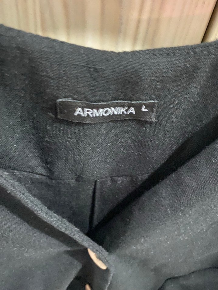 Düğmeli Siyah Keten Kadın Yelek - Görsel 3