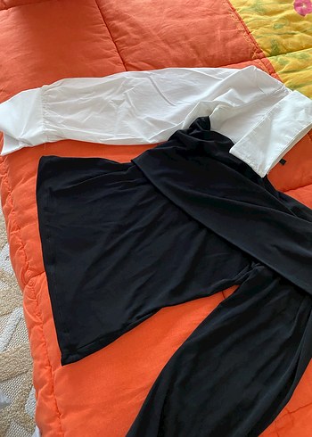 Drapeli Straplez Uzun Kollu Siyah Bluz - Görsel 4