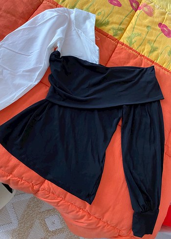 Drapeli Straplez Uzun Kollu Siyah Bluz - Görsel 2