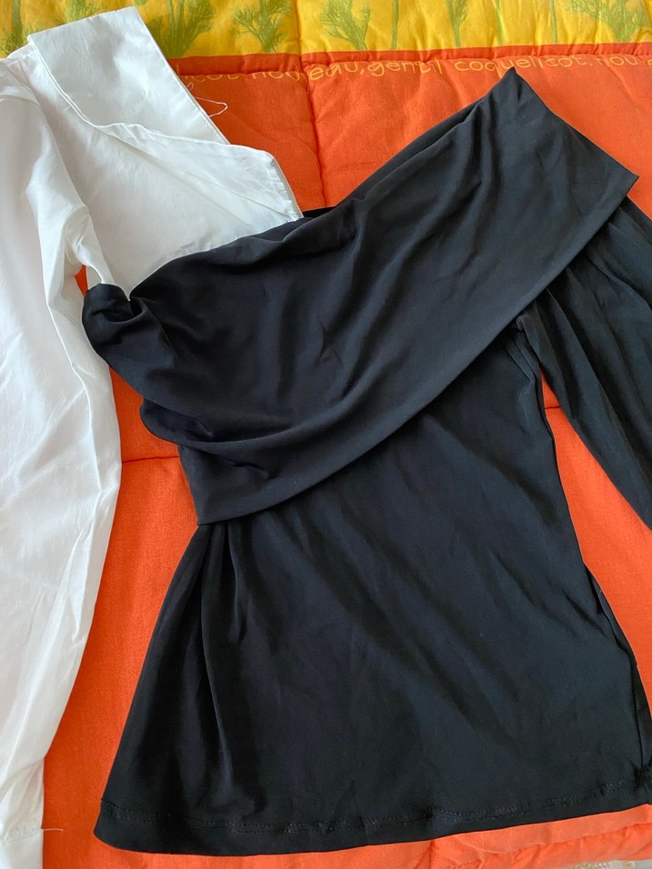 Drapeli Straplez Uzun Kollu Siyah Bluz - Görsel 3