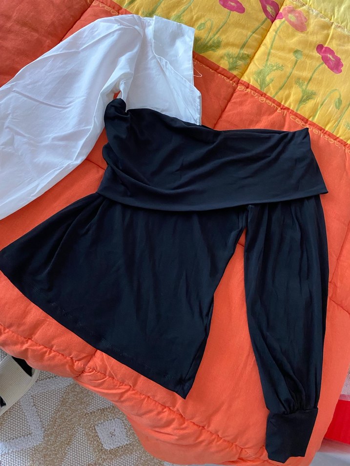 Drapeli Straplez Uzun Kollu Siyah Bluz - Görsel 2