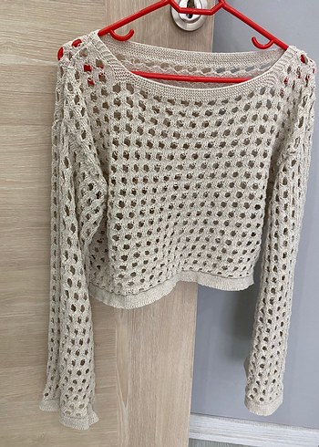 Bej Örgü Mini Kadın Kazak - Görsel 2