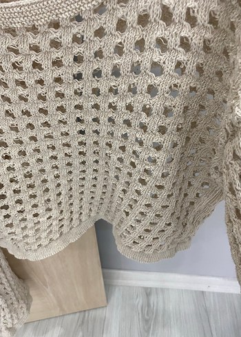 Bej Örgü Mini Kadın Kazak - Görsel 5