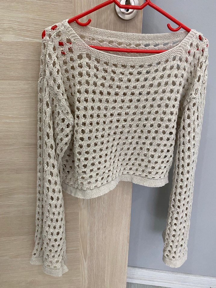 Bej Örgü Mini Kadın Kazak - Görsel 2