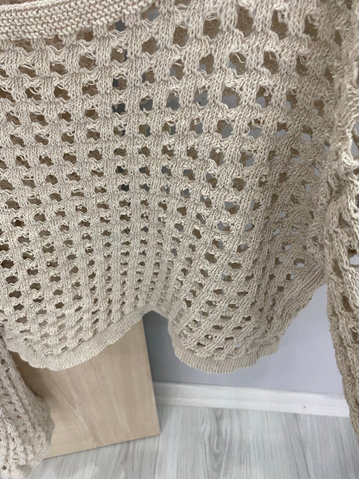 Bej Örgü Mini Kadın Kazak - Görsel 5