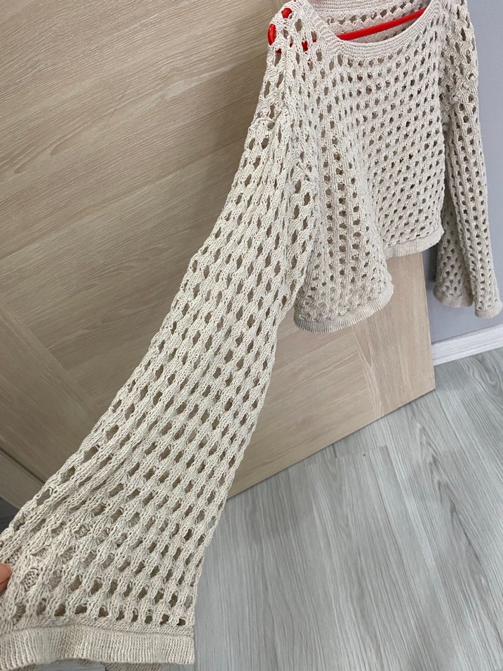 Bej Örgü Mini Kadın Kazak - Görsel 3