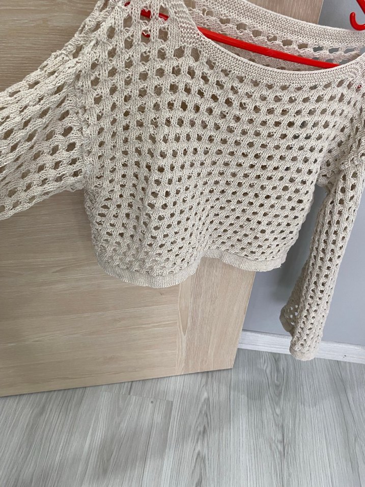 Bej Örgü Mini Kadın Kazak - Görsel 4