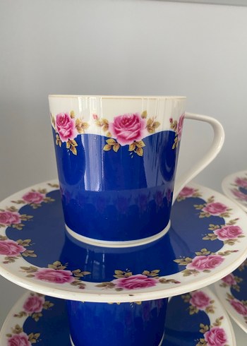 Mavi ve Pembe Gül Desenli Porselen Fincan Seti - Görsel 2