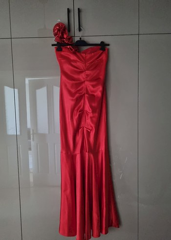 Tek Omuz Drapeli Kırmızı Abiye (KINA) elbisesi M - Görsel 5
