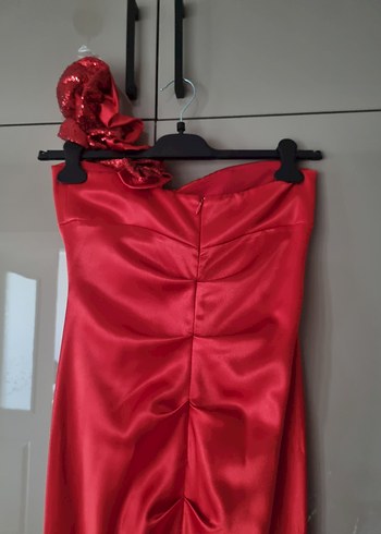 Tek Omuz Drapeli Kırmızı Abiye (KINA) elbisesi M - Görsel 3