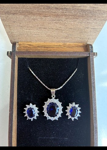 925 ayar Safir Zirkon Taşlı Set - Görsel 3