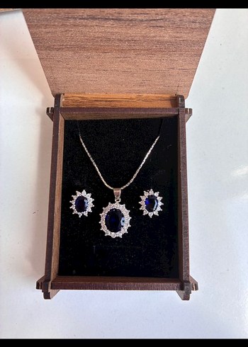 925 ayar Safir Zirkon Taşlı Set - Görsel 5