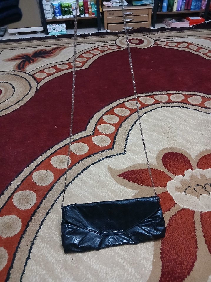 Zincir Detaylı Siyah Yılan Derisi Kadın Clutch Çanta - Görsel 3