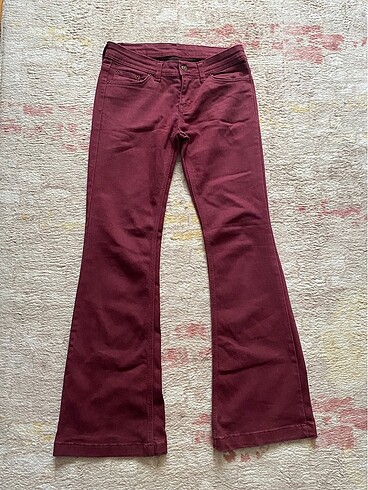 Denim Bordo İspanyol Paça Pantolon