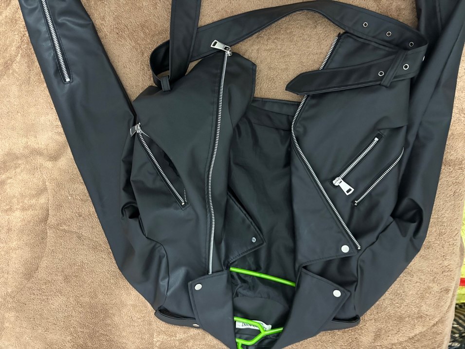 Siyah Kadın Deri Biker Ceket - Görsel 2