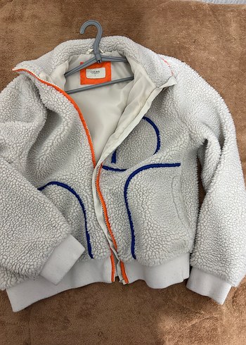 Gri Nakışlı Sıcak Peluş Kadın Ceket - Görsel 3