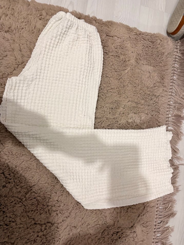 Beyaz Keten Rahat Kesim Kadın takım - Görsel 2