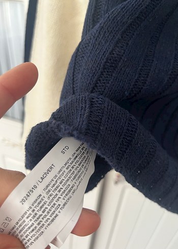 Yarım Fermuarlı Gri-Beyaz Triko Kadın Kazak - Görsel 2