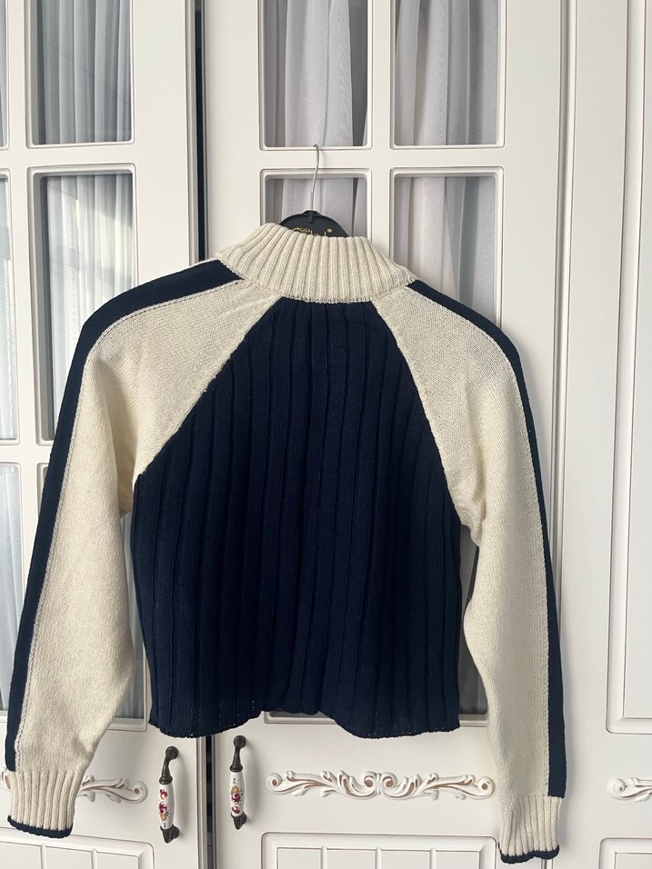 Yarım Fermuarlı Gri-Beyaz Triko Kadın Kazak - Görsel 3