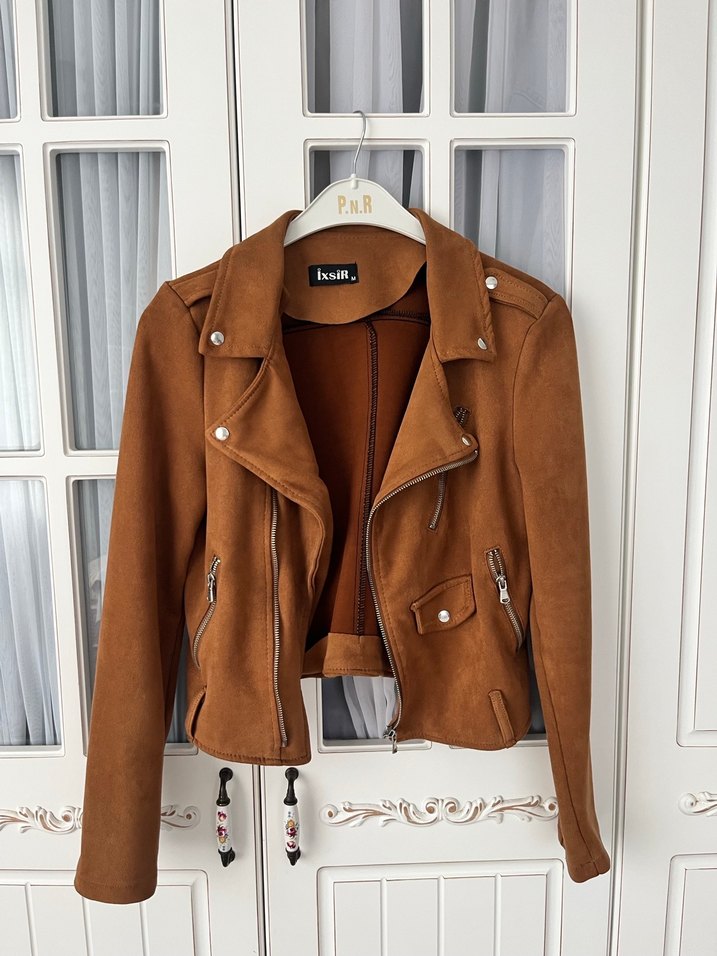 Kahverengi Süet Kadın Deri Ceket - Görsel 4