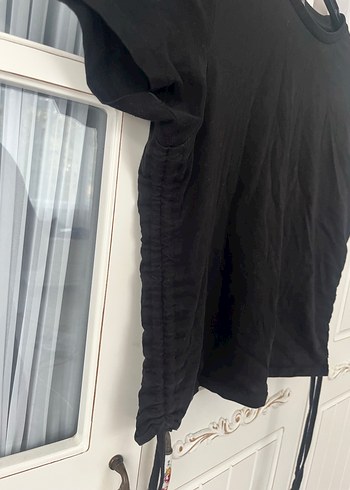 Siyah Kısa Kollu Keten Tişört - Görsel 5