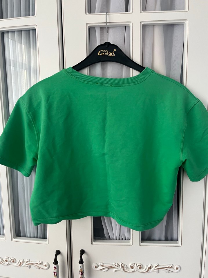 Kadın Yeşil Baskılı Fermuarlı Sweatshirt - Görsel 2