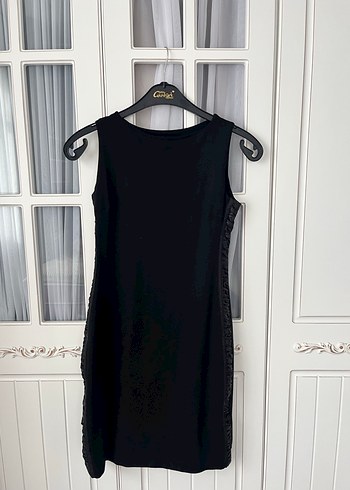 Siyah Midi Kolsuz Drapeli Kadın Elbise - Görsel 3