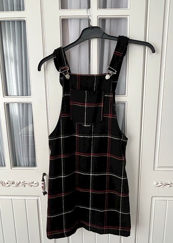 Kızlar için Kareli Siyah Askılı Tulum - Görsel 2