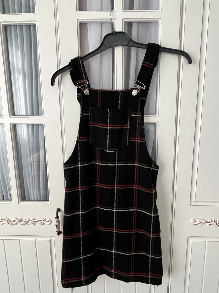 Kızlar için Kareli Siyah Askılı Tulum - Görsel 2