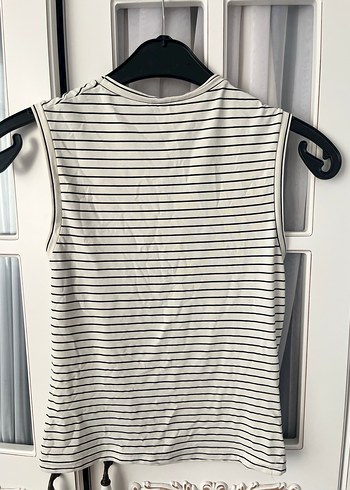 Çizgili Kolsuz Beyaz Mini Atlet - Görsel 3