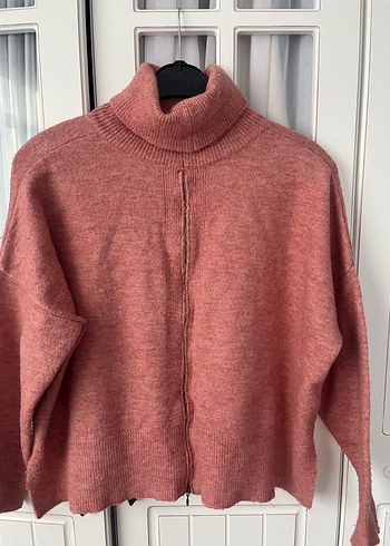 Pembe Boğazlı Örgü Kadın Kazak - Görsel 2