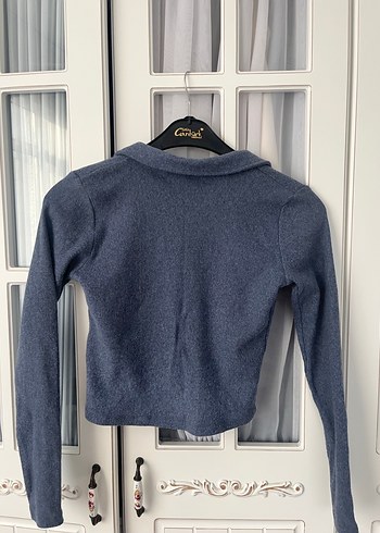 Düğmeli Gri Denim Kadın Hırka - Görsel 2