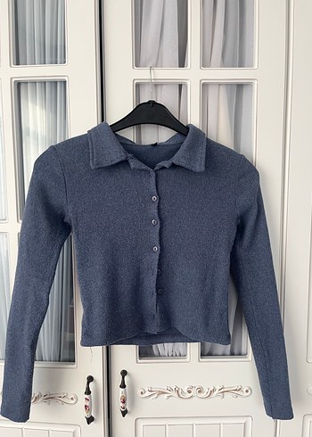 Düğmeli Gri Denim Kadın Hırka - Görsel 4